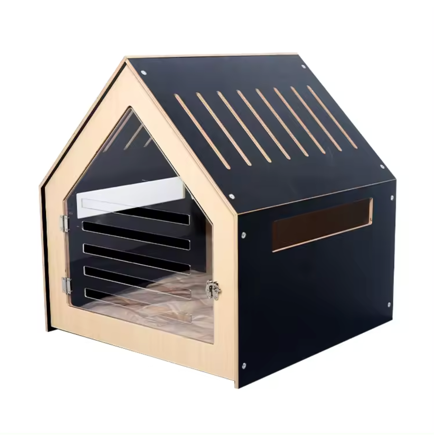 Modern Pet House Dog Crate 58cm w/ Acrylic Door & Cushion - Indoor Use - SuperSaverAU - view 1