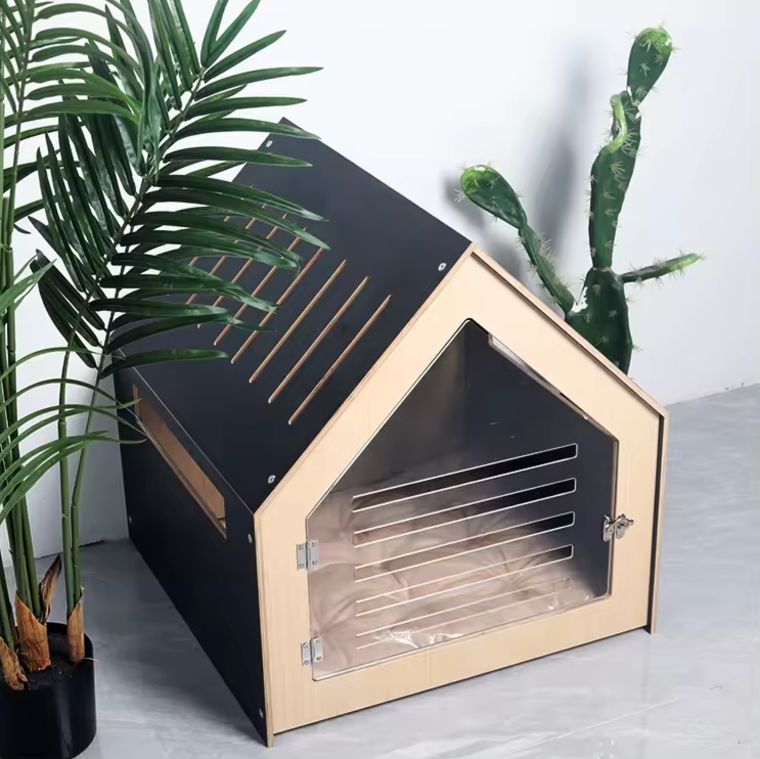 Modern Pet House Dog Crate 58cm w/ Acrylic Door & Cushion - Indoor Use - SuperSaverAU - view 2