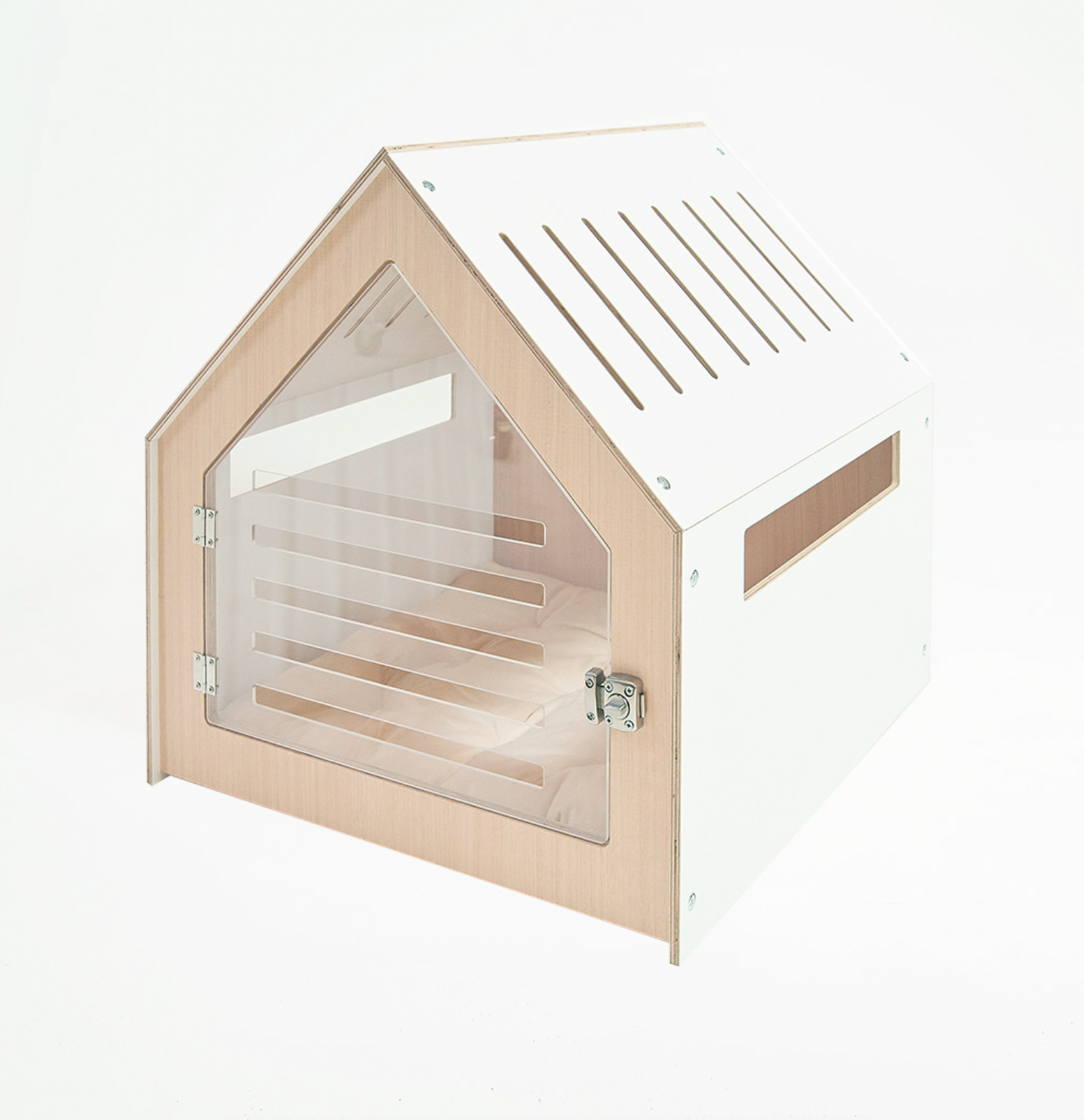 Modern Pet House Dog Crate with Acrylic Door & Cushion, 58x58x63 cm, Indoor Use - SuperSaverAU - view 1