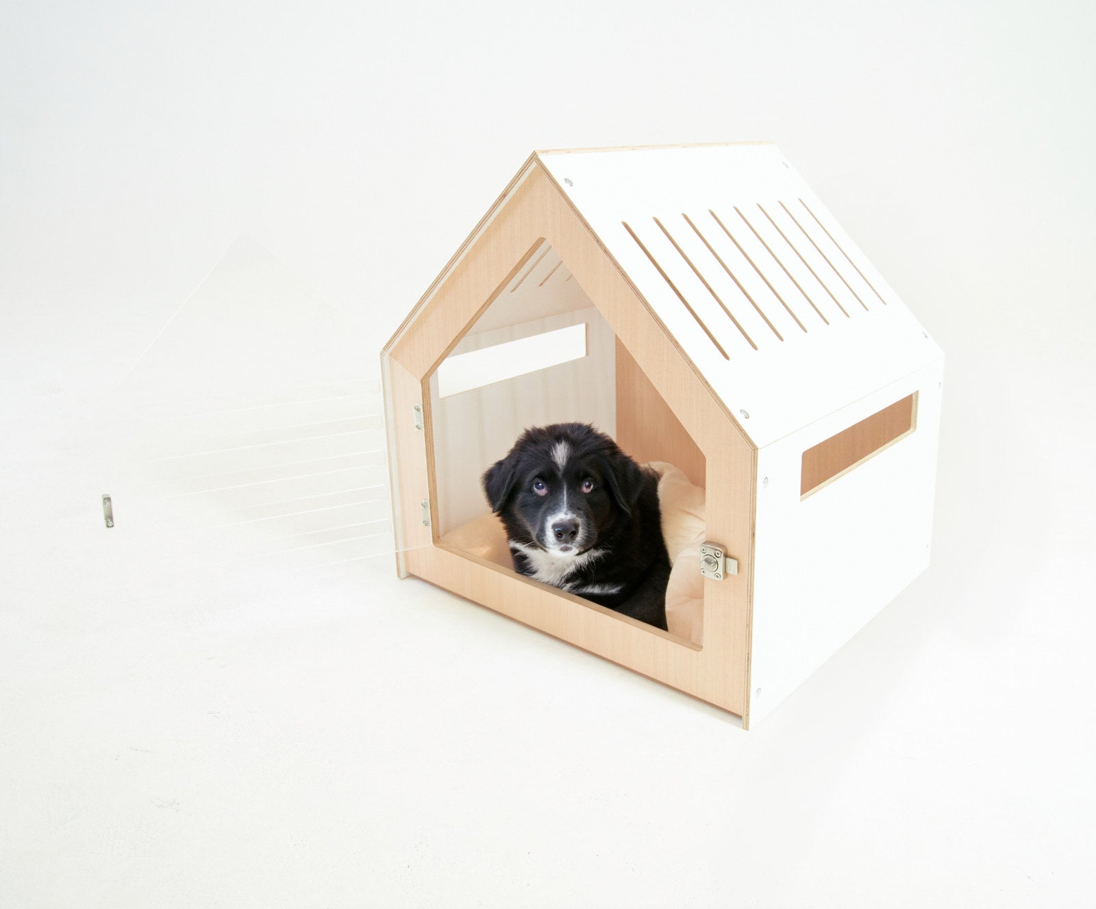 Modern Pet House Dog Crate with Acrylic Door & Cushion, 58x58x63 cm, Indoor Use - SuperSaverAU - view 3