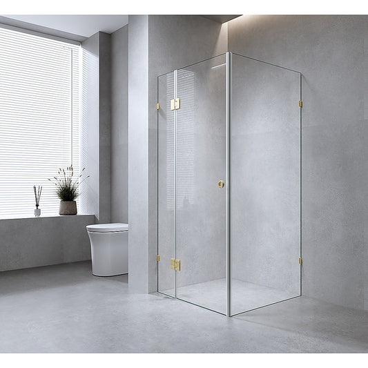 Della Francesca 120x80cm Corner Frameless Shower Screen with Nickel Brackets