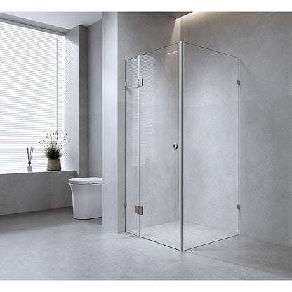 Della Francesca 120x80cm Corner Frameless Shower Screen with Nickel Brackets