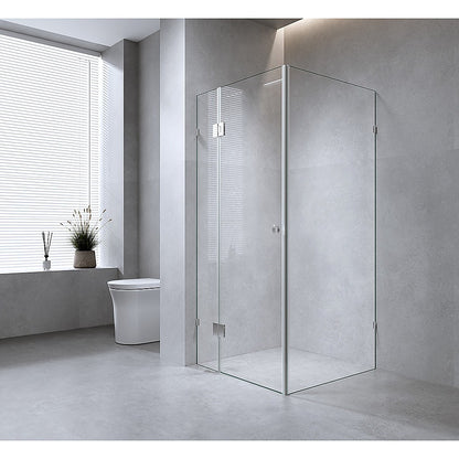 Della Francesca 120x70cm Corner Frameless Shower Screen with Gunmetal Brackets