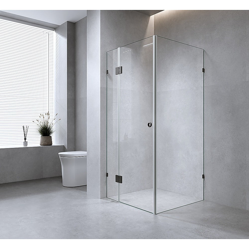 Della Francesca 120x70cm Corner Frameless Shower Screen with Gunmetal Brackets