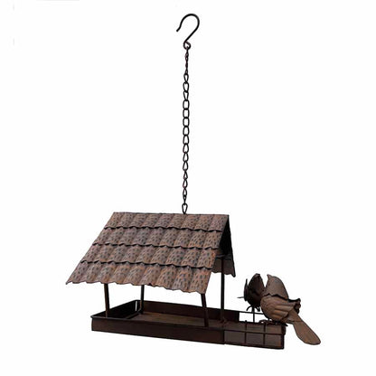 Rust Hanging Birdhouse with 2 Birds 42cm - Garden Feeder