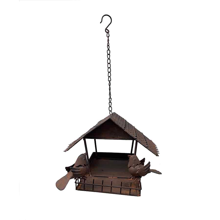 Rust Hanging Birdhouse with 2 Birds 42cm - Garden Feeder