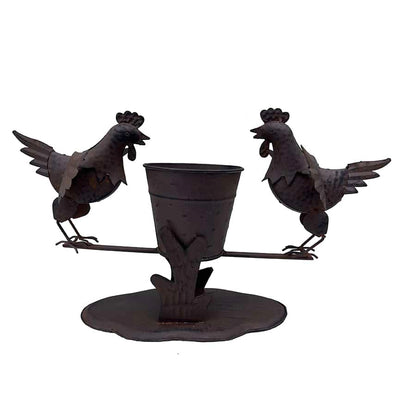 Rust Chooks w Planter On Base 26cm