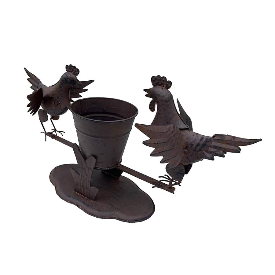 Rust Chooks w Planter On Base 26cm