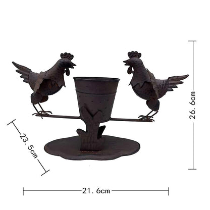 Rust Chooks w Planter On Base 26cm