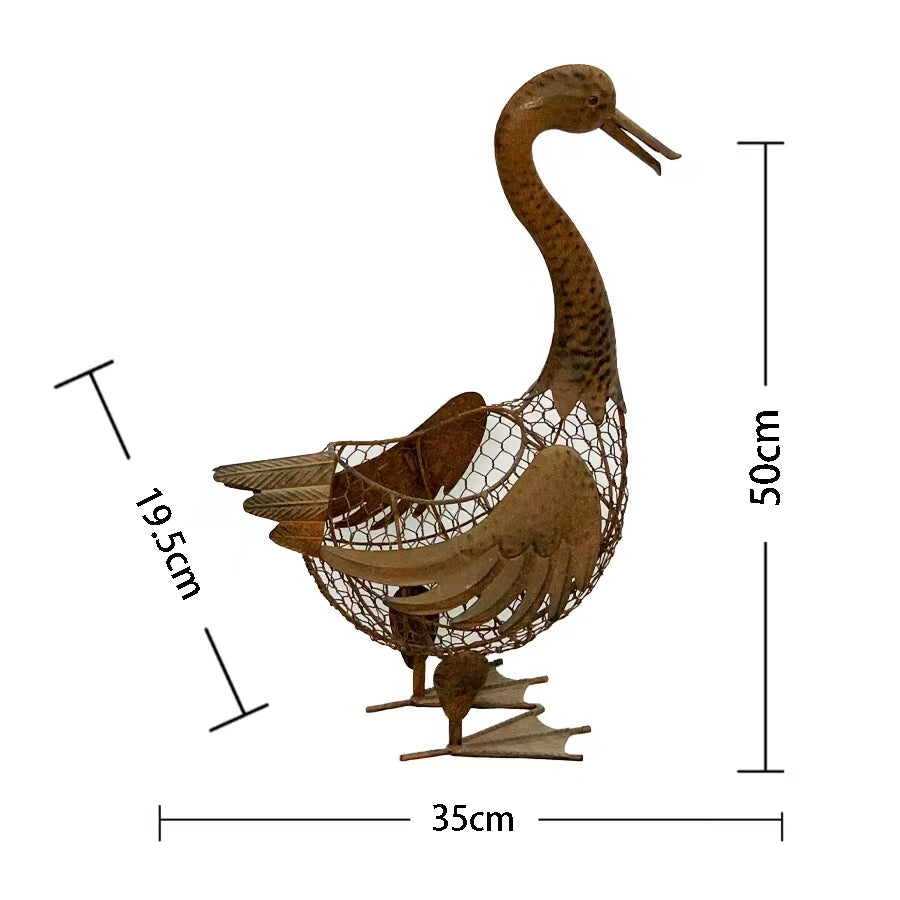 Decorative Duck Egg Basket - Distressed Green Metal Storage, 51cm