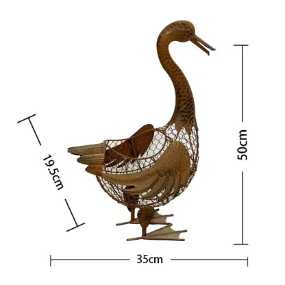 Decorative Duck Egg Basket - Distressed Green Metal Storage, 51cm