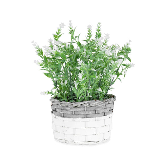 Artificial White Stem Flower in Basket Planter 26cm