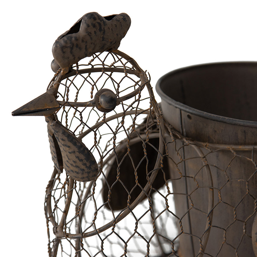 Chicken Wire Planter with Handle, Rust Iron, 35 x 20 x 11 cm