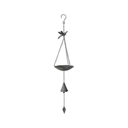 Hanging Birdfeeder with Dragonfly & Petal Bell, Iron, 18x18x86 cm, Natural