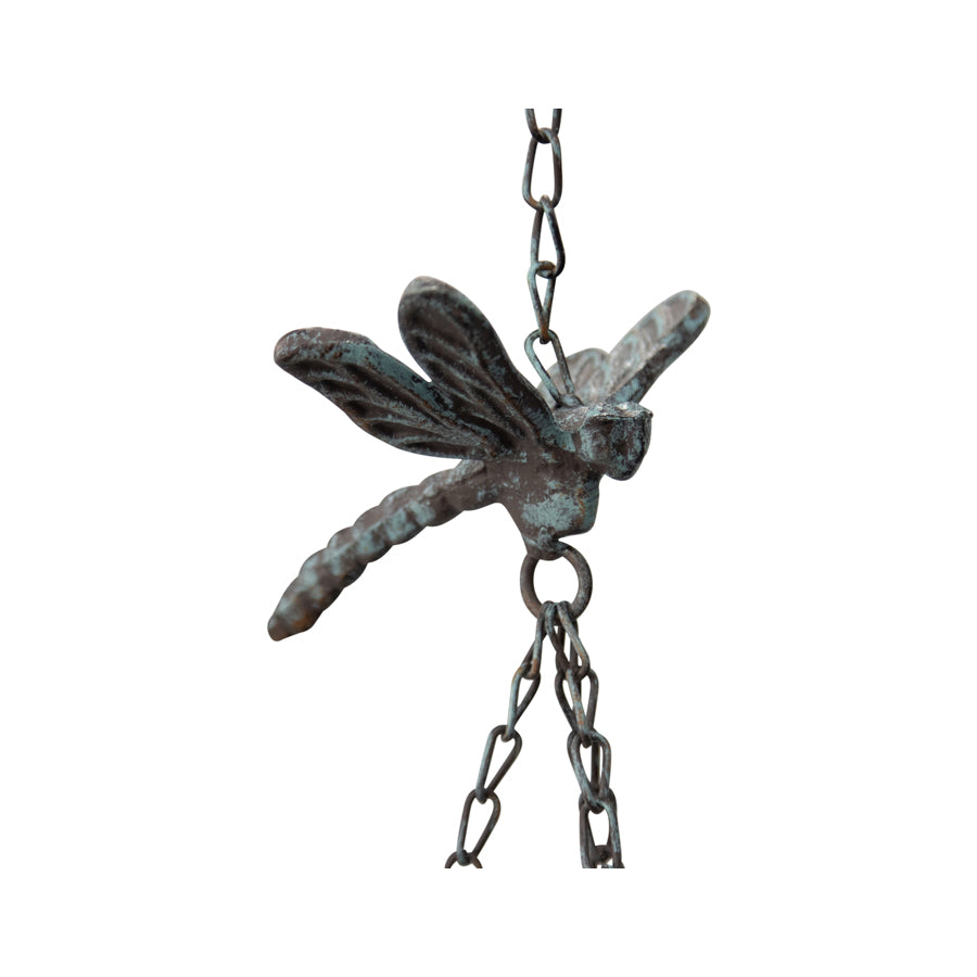 Hanging Birdfeeder with Dragonfly & Petal Bell, Iron, 18x18x86 cm, Natural
