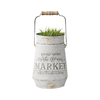 Distressed Flower Market Planter w Handle 26cm