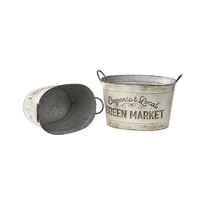Set 2 Oval Organic Market Planter Storage Buckets 38cm