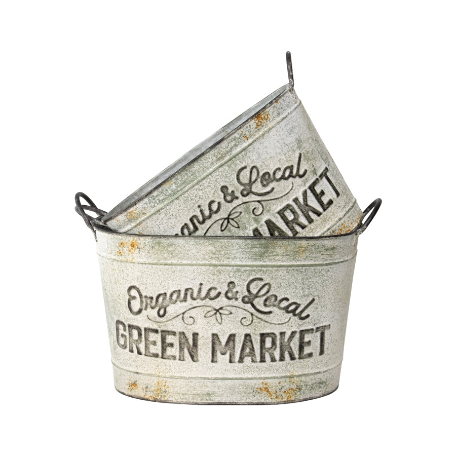 Set 2 Oval Organic Market Planter Storage Buckets 38cm