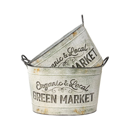 Set 2 Oval Organic Market Planter Storage Buckets 38cm