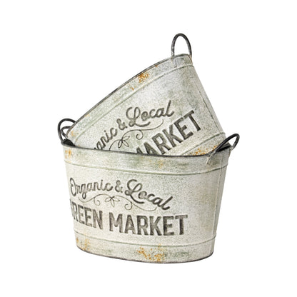 Set 2 Oval Organic Market Planter Storage Buckets 38cm