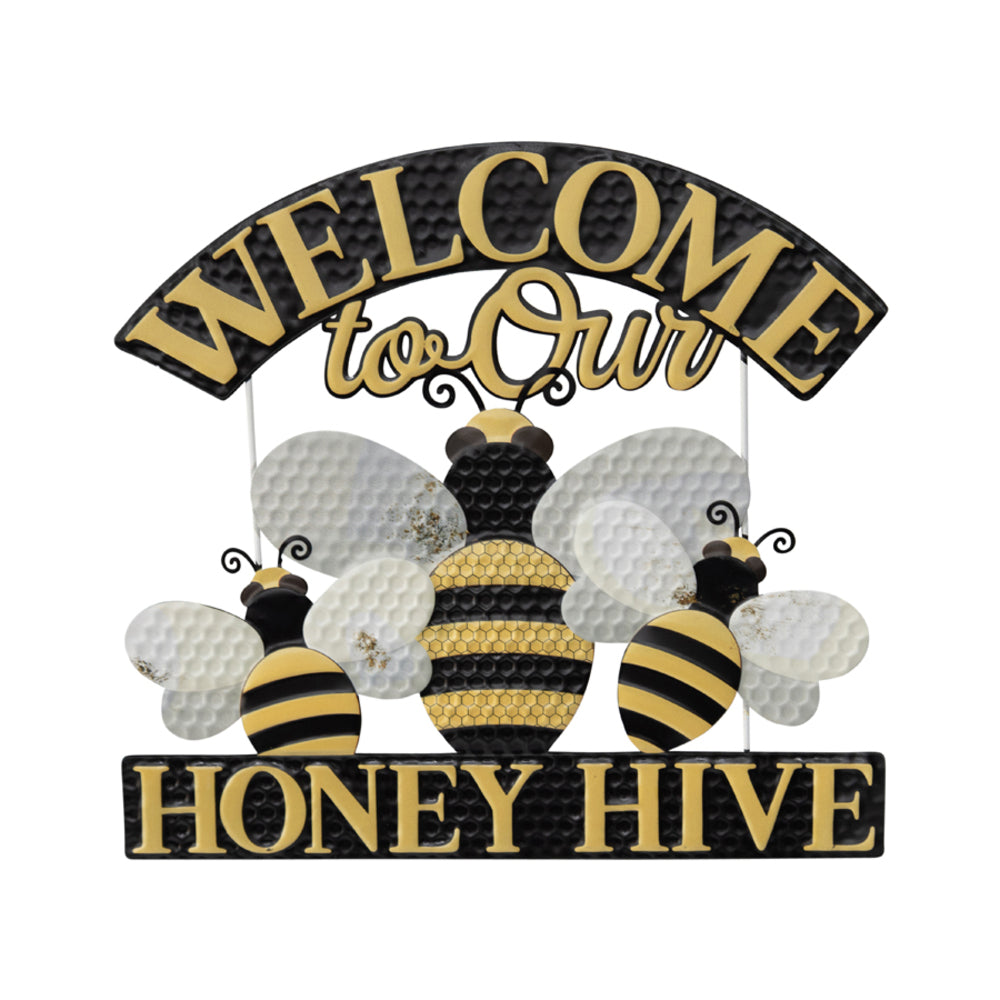 Premium Iron Wall Sign with Welcome Honey Hive Design - Multi Colour