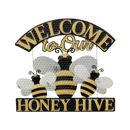 Premium Iron Wall Sign with Welcome Honey Hive Design - Multi Colour