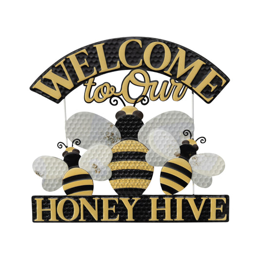 Premium Iron Wall Sign with Welcome Honey Hive Design - Multi Colour