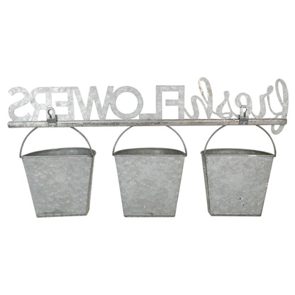 Three Bucket 'Fresh Flowers' Wall Planter 51x26cm
