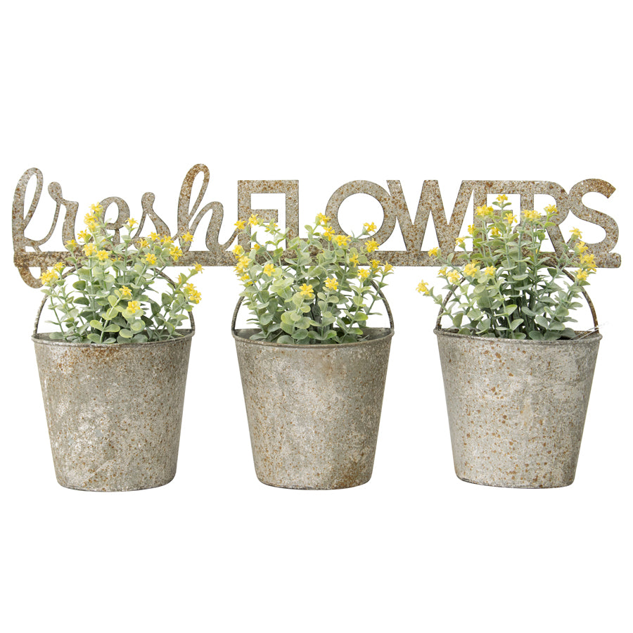 Three Bucket 'Fresh Flowers' Wall Planter 51x26cm