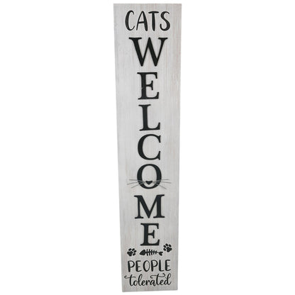 Cats Welcome Wall Sign, MDF Timber, White/Black, 17x80cm