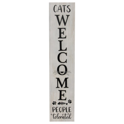 Cats Welcome Wall Sign, MDF Timber, White/Black, 17x80cm