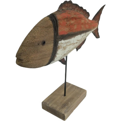 Handcrafted Fish On Base Ornament 30cm - Natural, Whitewash, Redwash