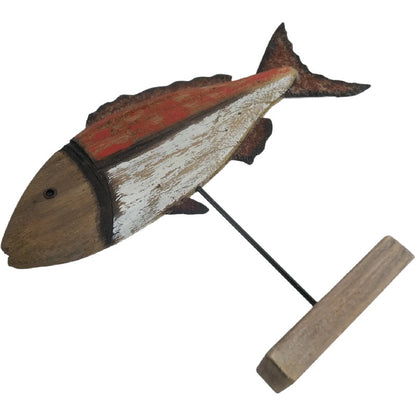 Handcrafted Fish On Base Ornament 30cm - Natural, Whitewash, Redwash