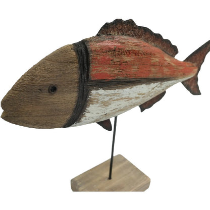 Handcrafted Fish On Base Ornament 30cm - Natural, Whitewash, Redwash