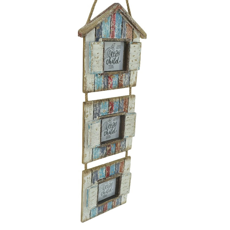 Rustic 3-Photo Frame - Hanging Beach Houses 78cm