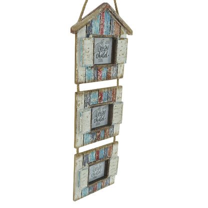 Rustic 3-Photo Frame - Hanging Beach Houses 78cm