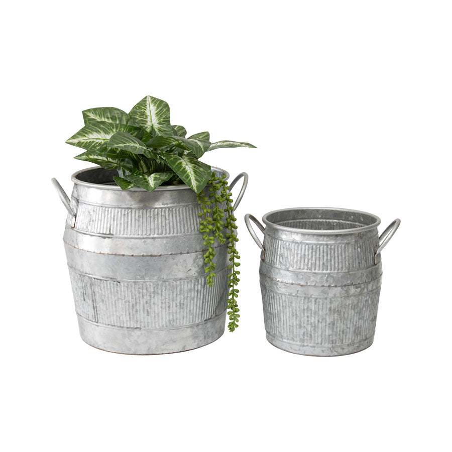 Set of 2 Industro Chic Barrel Pot Planters 38cm