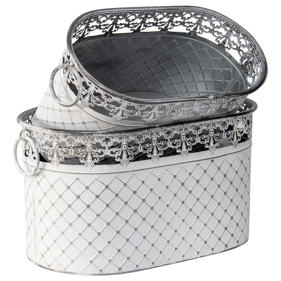 Set 2 French Country Oval Planter / Storage 40cm