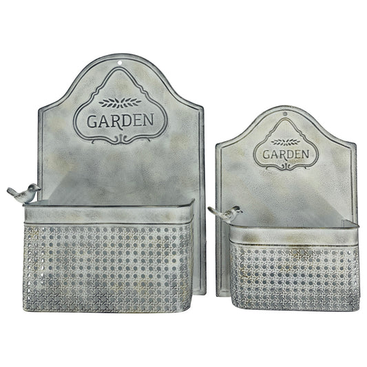 Set 2 Nested Garden Wall Planters w Perched Bird 46cm