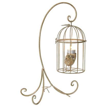 Premium Birdcage Candle Holder on Stand & Planter 42cm - Distressed White
