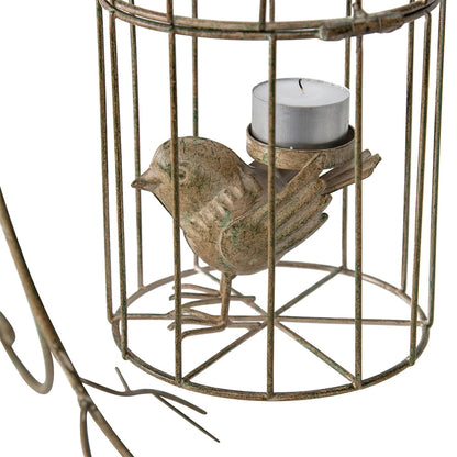 Premium Birdcage Candle Holder on Stand & Planter 42cm - Distressed White