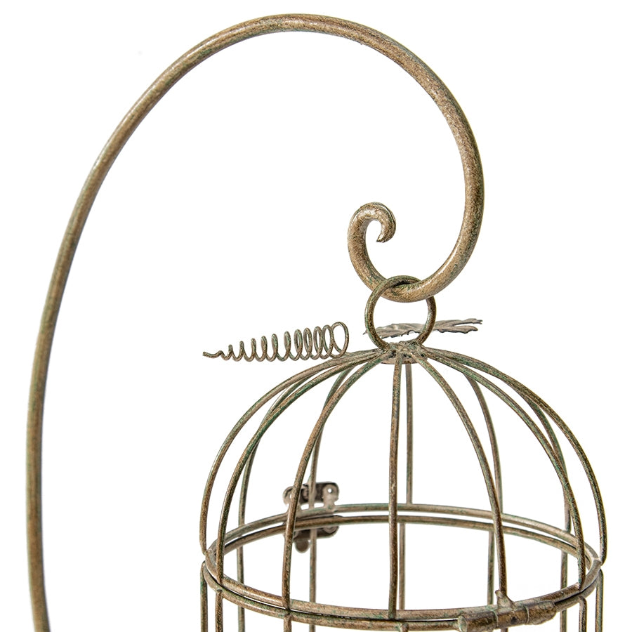 Premium Birdcage Candle Holder on Stand & Planter 42cm - Distressed White