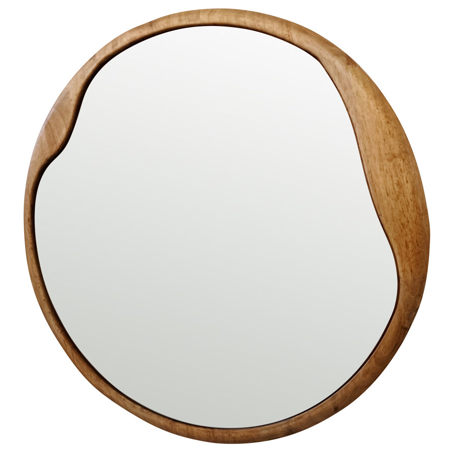 Mid Century Asymmetric Wood Framed Wall Mirror 60x60cm
