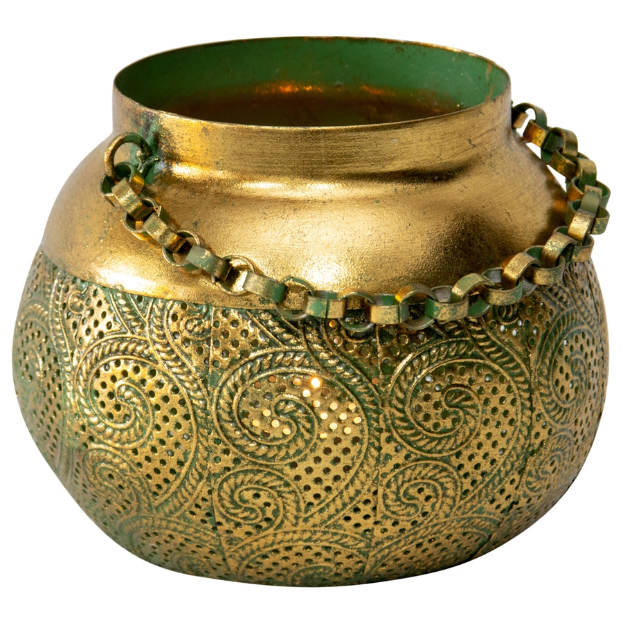 Lustre Swirl Candle Holder w Link Chain 16cm