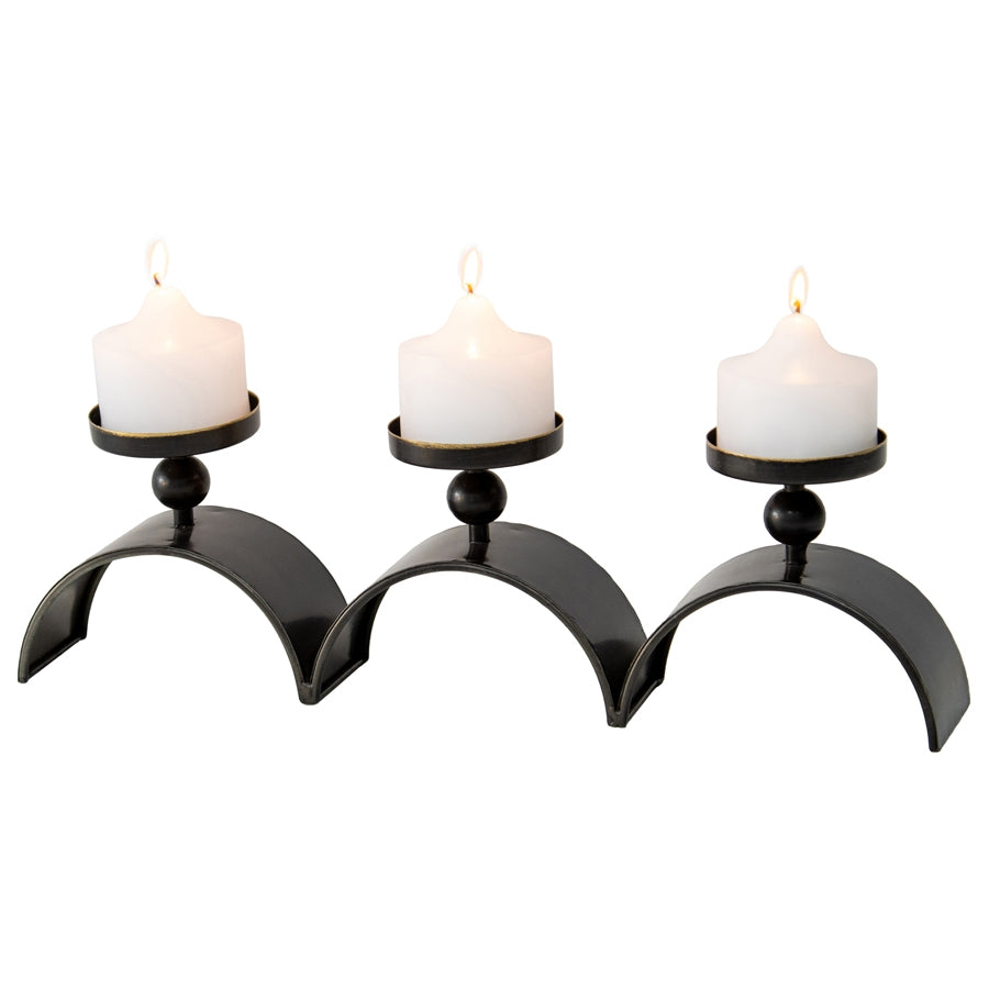 Three Arch Pillar Candle Holder 48cm - Distressed Copper