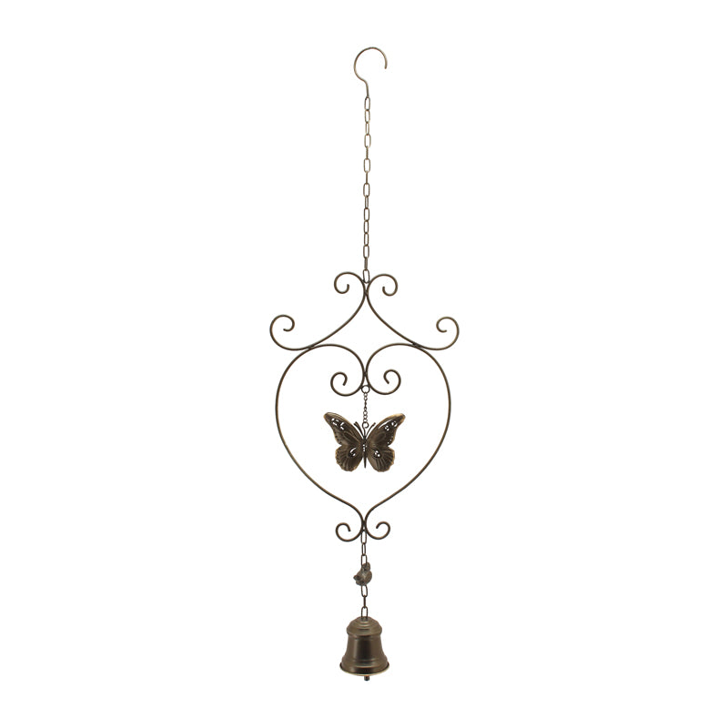 Antique Copper Hanging Butterfly w Bird + Bell 89cm, 100% Metal Decor