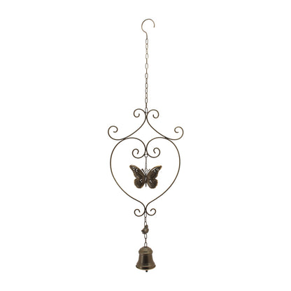 Antique Copper Hanging Butterfly w Bird + Bell 89cm, 100% Metal Decor