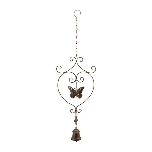 Antique Copper Hanging Butterfly w Bird + Bell 89cm, 100% Metal Decor