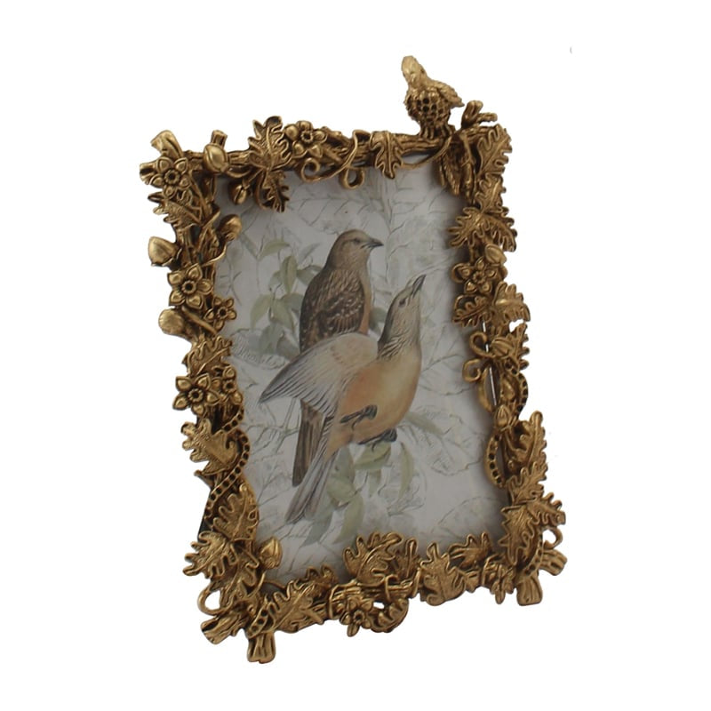 Antique Gold Photoframe with Perched Bird - 17cm