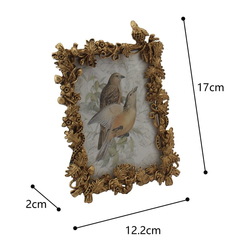 Antique Gold Photoframe with Perched Bird - 17cm
